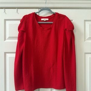LOFT Red Textured Long Sleeve Top